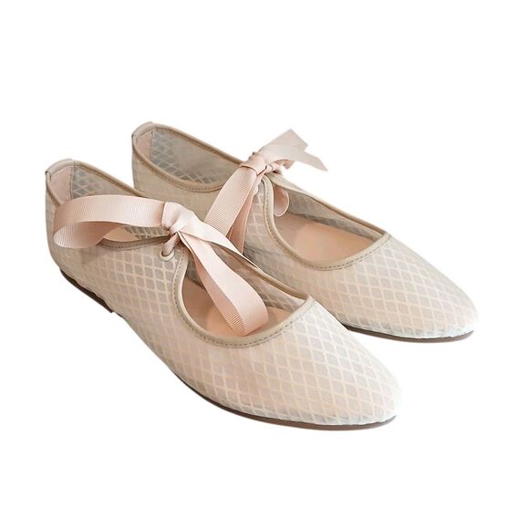 Intentionally Blank Valley Mesh Ballet Flats Size 5 Light Nude Bow Balletcore - Picture 3 of 10